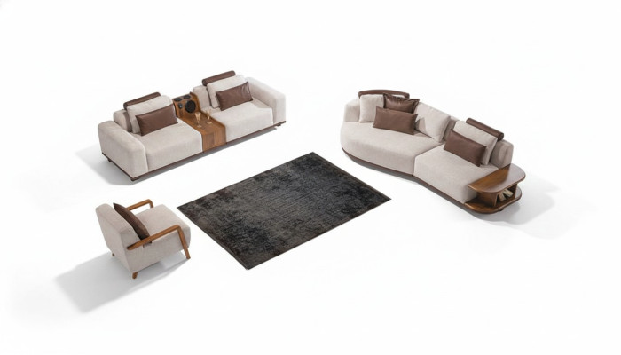 Beige bankstel Moderne luxe banken 3+2 zits Kussenstoel 3-delige set