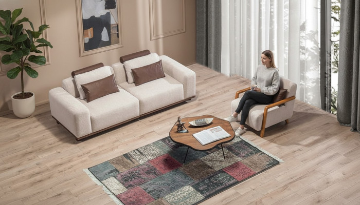 Beige woonkamer sofa set Exclusieve 2-zits textiel fauteuil Bekleed meubilair