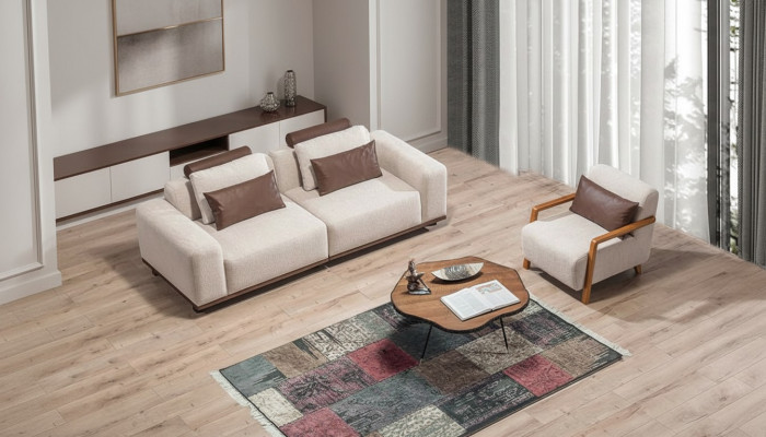 Beige woonkamer sofa set Exclusieve 2-zits textiel fauteuil Bekleed meubilair