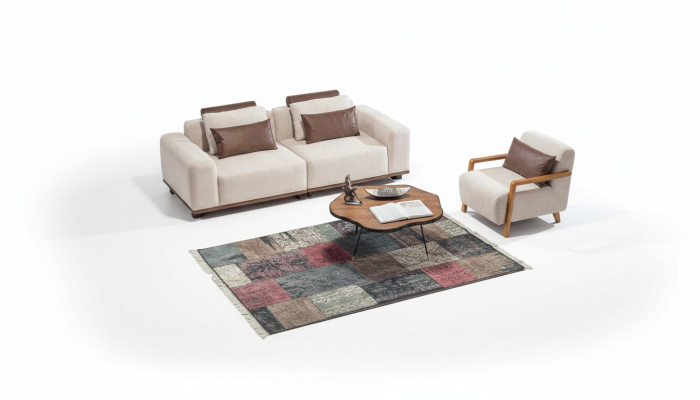 Beige woonkamer sofa set Exclusieve 2-zits textiel fauteuil Bekleed meubilair