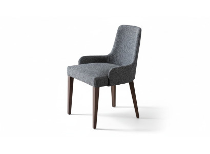 Exclusieve grijze stoel met bruine houten poten design eetkamer noviteit.