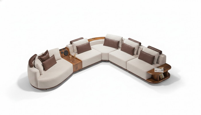 Beige woonkamer hoekbank Exclusieve L-vorm bank Modern houten frame