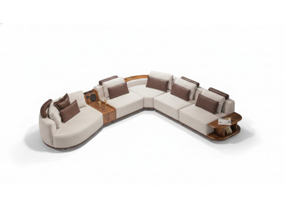 Beige woonkamer hoekbank Exclusieve L-vorm bank Modern houten frame