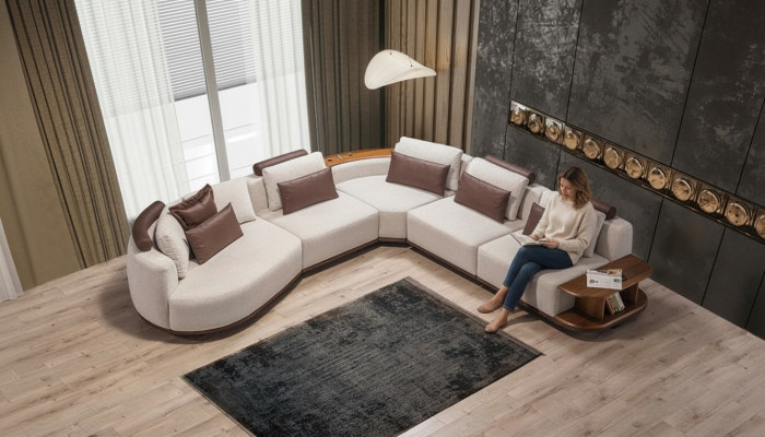 Witte hoekbank Designer woonkamer L-vorm Bank Bekleding Houten frame