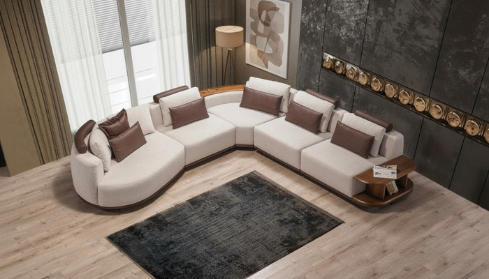Witte hoekbank Designer woonkamer L-vorm Bank Bekleding Houten frame