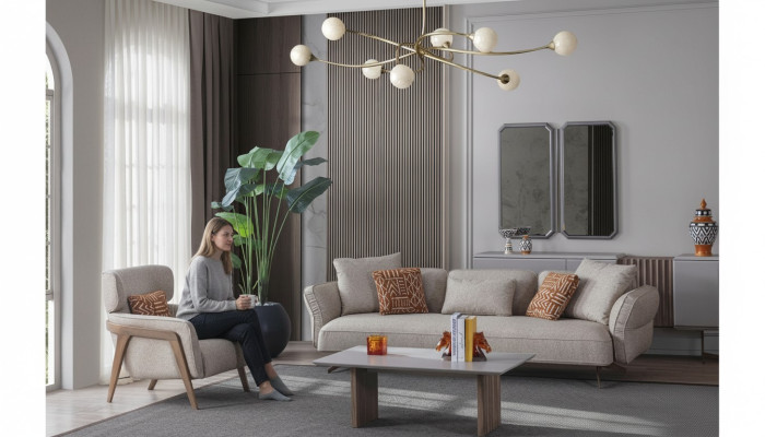 Luxe Modern Woonkamer Set 4-delig. Bank 4-zits Fauteuil salontafel Set