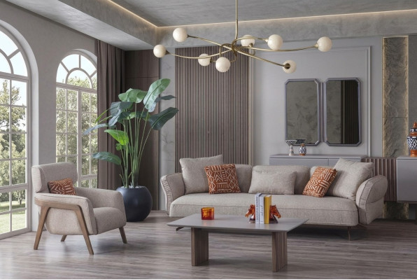 Luxe Modern Woonkamer Set 4-delig. Bank 4-zits Fauteuil salontafel Set