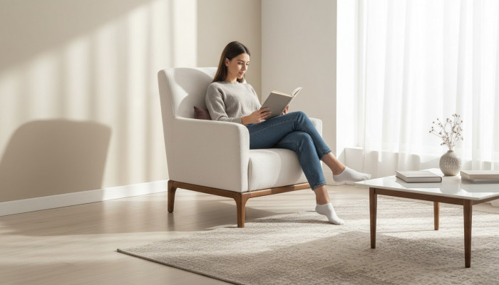 Ontwerp fauteuil 1-zits luxe ontspanning stof wit fauteuil in woonkamer club lounge.