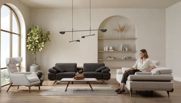 Tweekleurige woonkamerbankstel Moderne 3+2 zits luxe fauteuil Tweekleurig woonkamerbankstel Moderne 3+2-zits luxe fauteuil