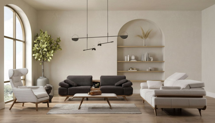 Tweekleurige woonkamerbankstel Moderne 3+2 zits luxe fauteuil Tweekleurig woonkamerbankstel Moderne 3+2-zits luxe fauteuil