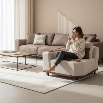 Exclusieve Beige Hoekbank L-vorm Woonkamer Hoekbank Gestoffeerde Banken Nieuw