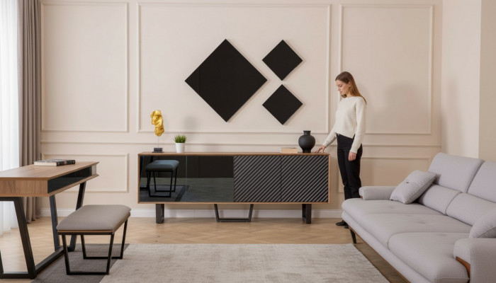 Designer eetkamerset 4-delig dressoir met 3 spiegels Moderne stijl nieuw