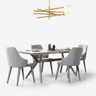 Moderne eettafel met 6 stoelen, ontworpen luxe eetkamermeubels houten eetgroep.