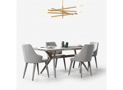 Moderne eettafel met 6 stoelen, ontworpen luxe eetkamermeubels houten eetgroep.
