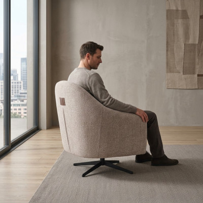 Moderne Grijze Fauteuil Lounge Club Woonkamer Stijl Bekleding Textiel Eenzitter