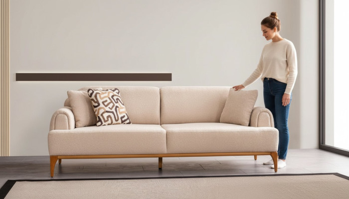 Moderne bank 3-zits woonkamer beige xxl 220cm luxe meubels banken banken