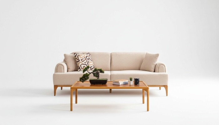 Moderne bank 3-zits woonkamer beige xxl 220cm luxe meubels banken banken
