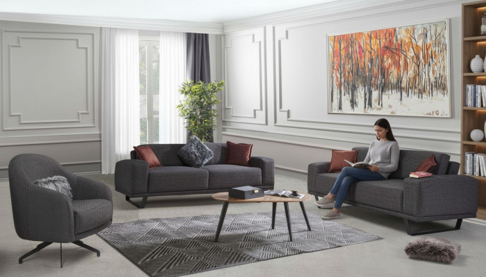 Luxe woonkamerset bestaande uit een 3-delige set in zwart ontwerp.