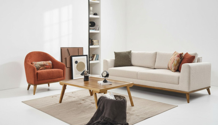 Sofa set 3 + 1 zits Design meubels 2 delen Beige banken Bank Stof