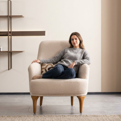 Ontwerp fauteuil beige kleur woonkamer hout stijlvol lounge club meubels
