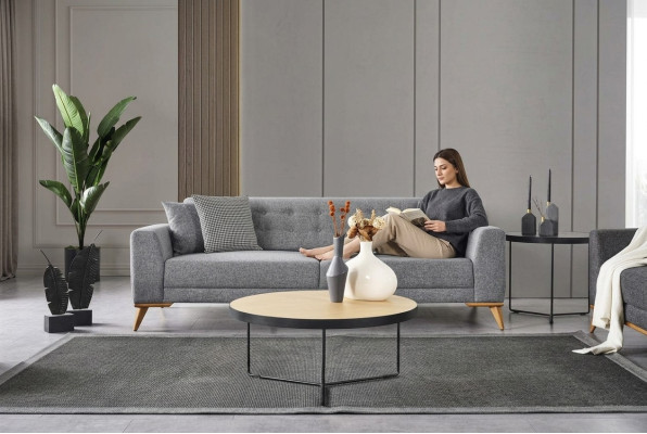 Moderne driezitsbank Grijs Luxe bankstellen in de woonkamer 223cm