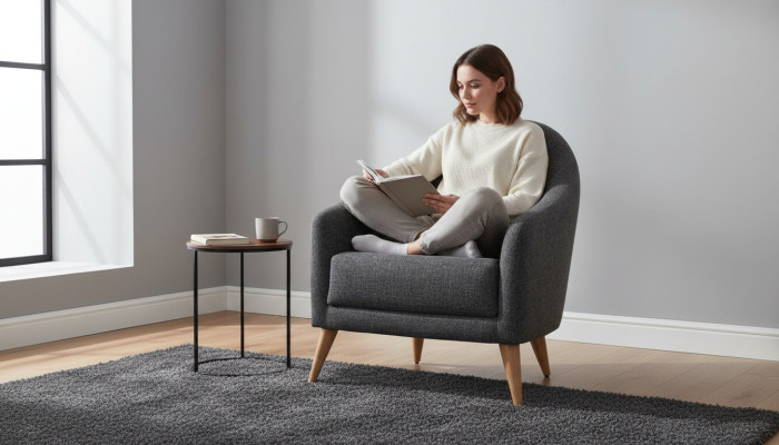 Designer zachte grijze fauteuils luxe woonkamer bekleding textiel lounge club