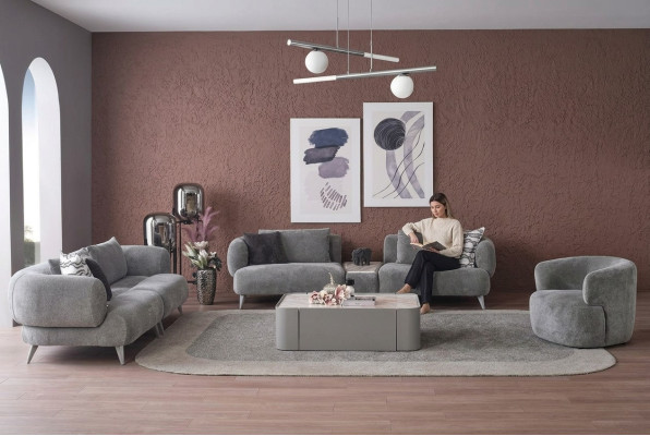 Bankstel Bankstel 3+3+1 Zitplaatsen Grijs Bank Luxe Meubels Woonkamer Banken