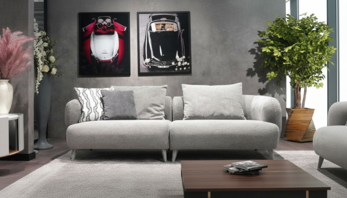 Luxe bankstel 3-zits ontwerp Grijs kleur zachte bankstof Textiel Groot xxl