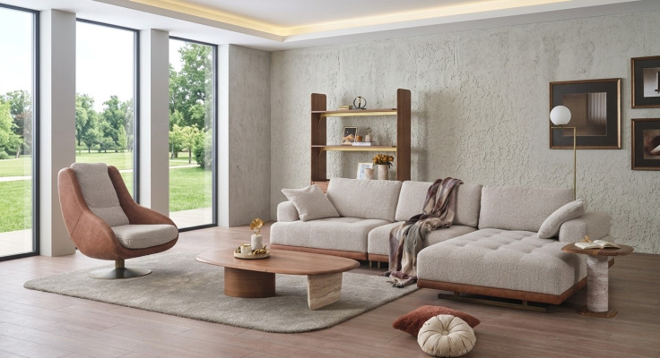 Stijlvolle woonkamerset 2-delig. Luxe hoekbank in L-vorm + fauteuil designer set.
