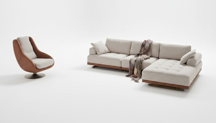 Stijlvolle woonkamerset 2-delig. Luxe hoekbank in L-vorm + fauteuil designer set.