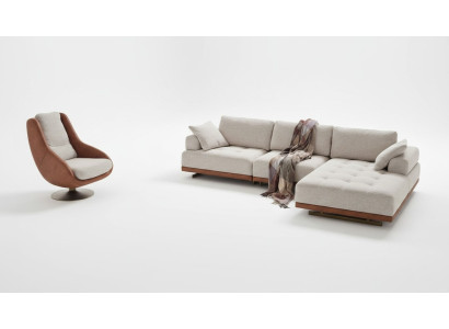 Stijlvolle woonkamerset 2-delig. Luxe hoekbank in L-vorm + fauteuil designer set.