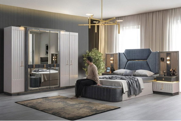 Slaapkamer set Bed 2x Nachtkastjes Kledingkast 4-delig Design Kast