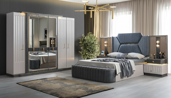 Slaapkamer set Bed 2x Nachtkastjes Kledingkast 4-delig Design Kast