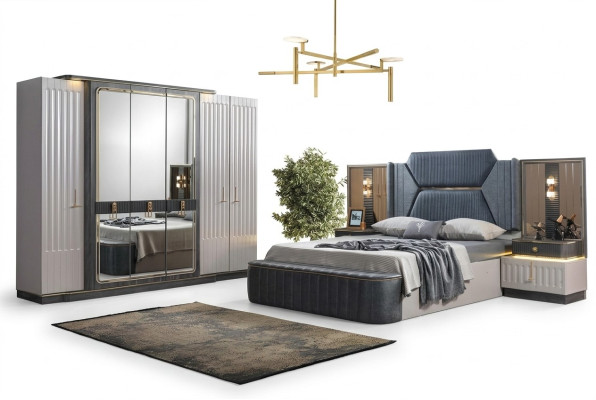 Slaapkamer set Bed 2x Nachtkastjes Kledingkast 4-delig Design Kast