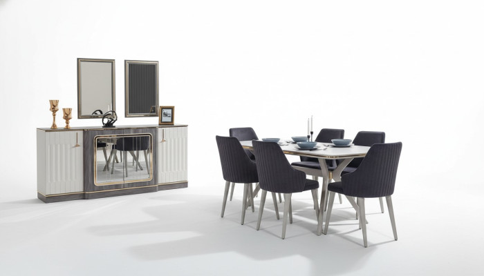 Luxe eetkamerset eettafel + 6 stoelen + dressoir met 2 spiegels nieuw set
