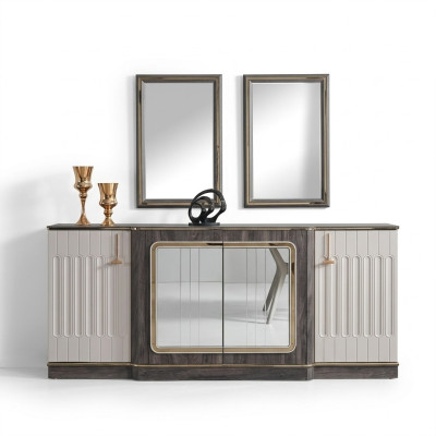 Modern dressoir met 2 spiegels, ontworpen woonkamerm meubels houten ladekast.