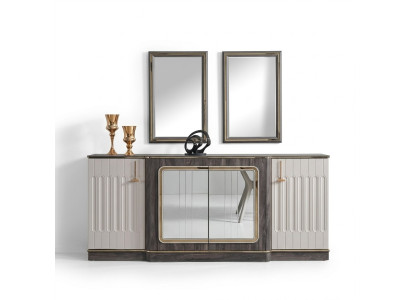 Modern dressoir met 2 spiegels, ontworpen woonkamerm meubels houten ladekast.