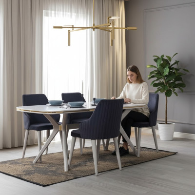 Moderne 7-delige eetkamerset, tafel 6 stoelen Moderne eetkamersetten