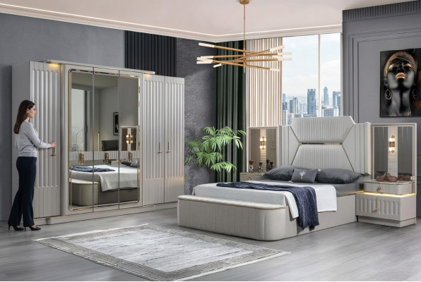 Designer meubels 4-delige slaapkamerset Bed 2x Nachtkastje Kledingkast Nieuw