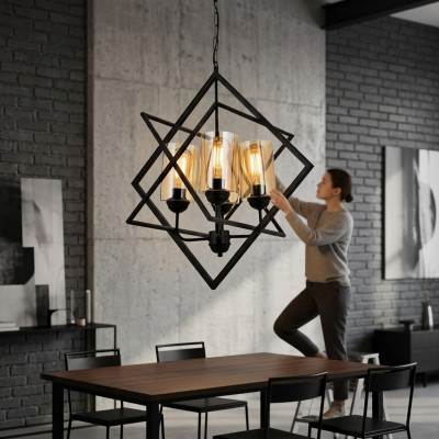 Plafondlamp hanglamp woonkamer luxe interieur zwarte kroonluchter armatuur