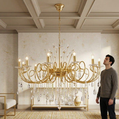 Kroonluchter lamp woonkamer goudglas luxe plafondlampen