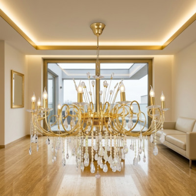 Kroonluchter lamp woonkamer goudglas luxe plafondlampen