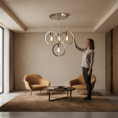 Plafondlamp moderne hanglamp woonkamer luxe mat chroom 35x70