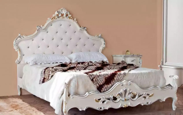 Witte slaapkamer set Klassiek bed 2x nachtkastjes Kledingkast