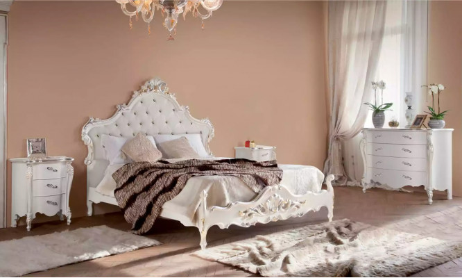 Witte slaapkamer set Klassiek bed 2x nachtkastjes Kledingkast