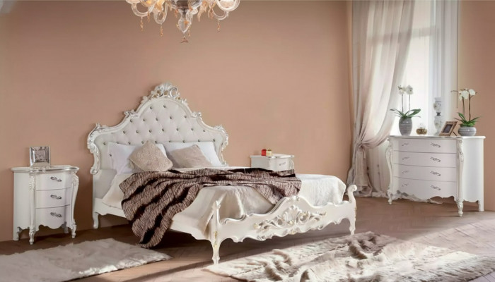 Witte slaapkamer set Bed 2x nachtkastjes Commodes Hout Set 4-delig