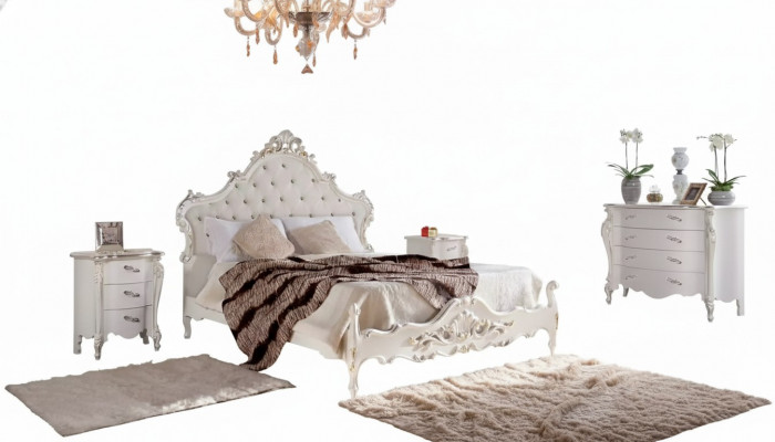 Witte slaapkamer set Bed 2x nachtkastjes Commodes Hout Set 4-delig