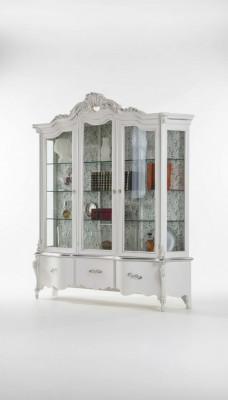 Luxe houten vitrine sideboard designkasten wit Italiaanse meubels.