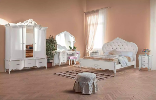 Klassieke massief houten kaptafel slaapkamer meubelset 2-delig Wit