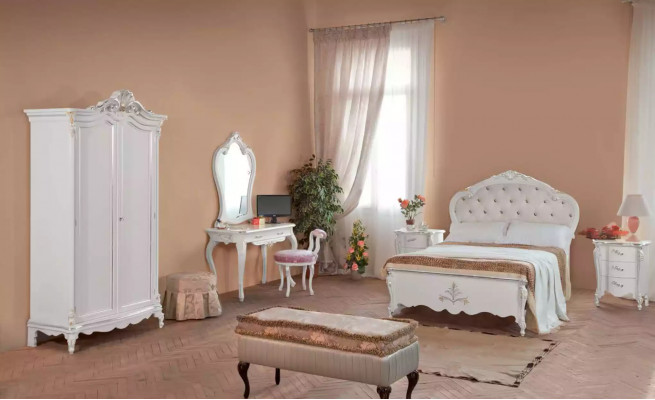 Volledige slaapkamer set Bed Nachtkastjes Kledingkast Kruk 8-delig